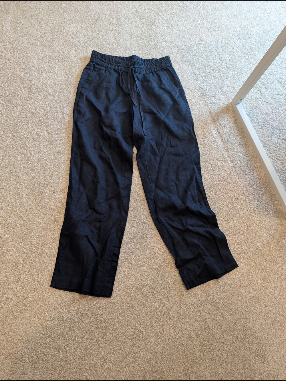 Talbots Black Drawstring Linen-Blend Pants